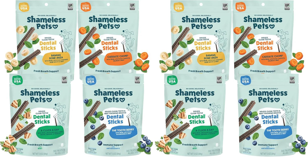 Shameless Pets Blueberry & Mint Dental Chews for Dogs, 8 Chews - Natural Dog Teeth Cleaning Treats with Fresh Breath Benefits | Grain-Free Dental Sticks for Small, Medium & Large Dogs - Image 12