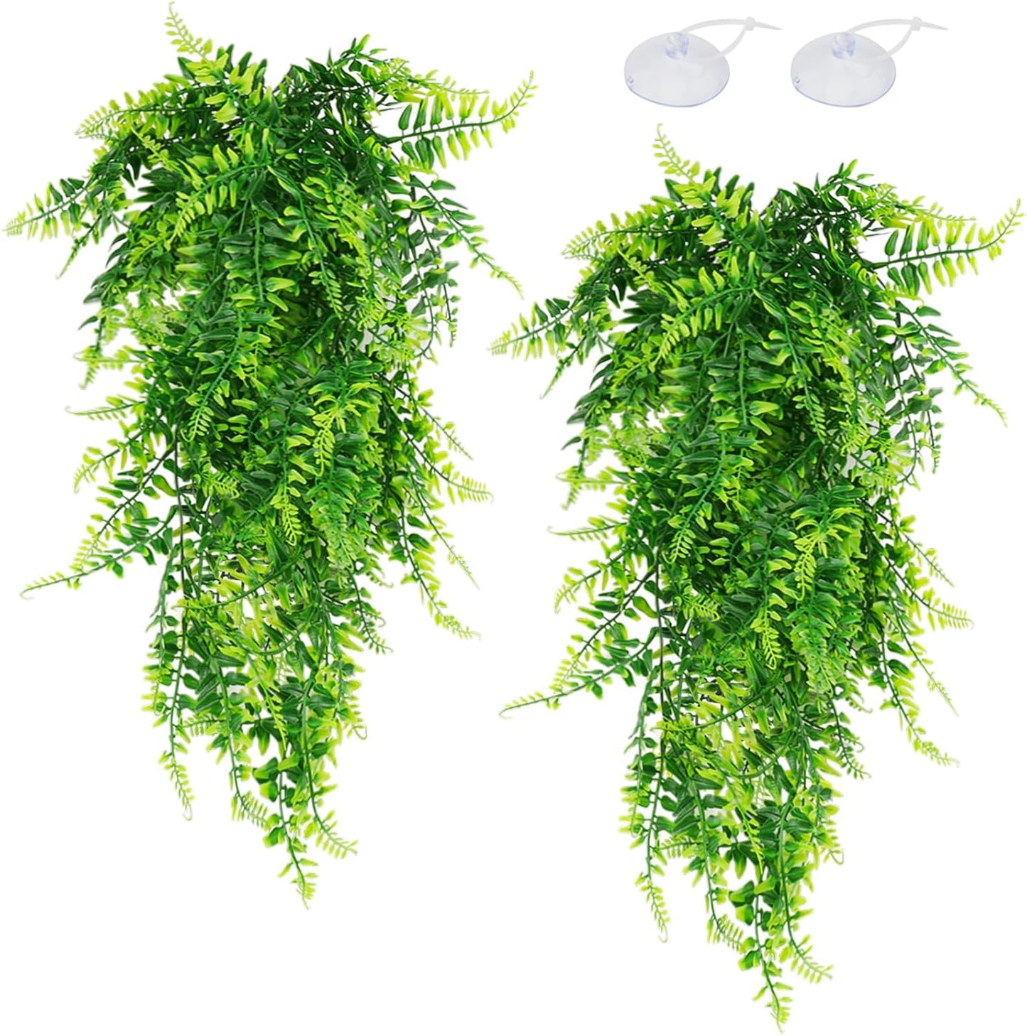 Quozuo 2 Pack Reptile Plants hanging in a terrarium with suction cups.