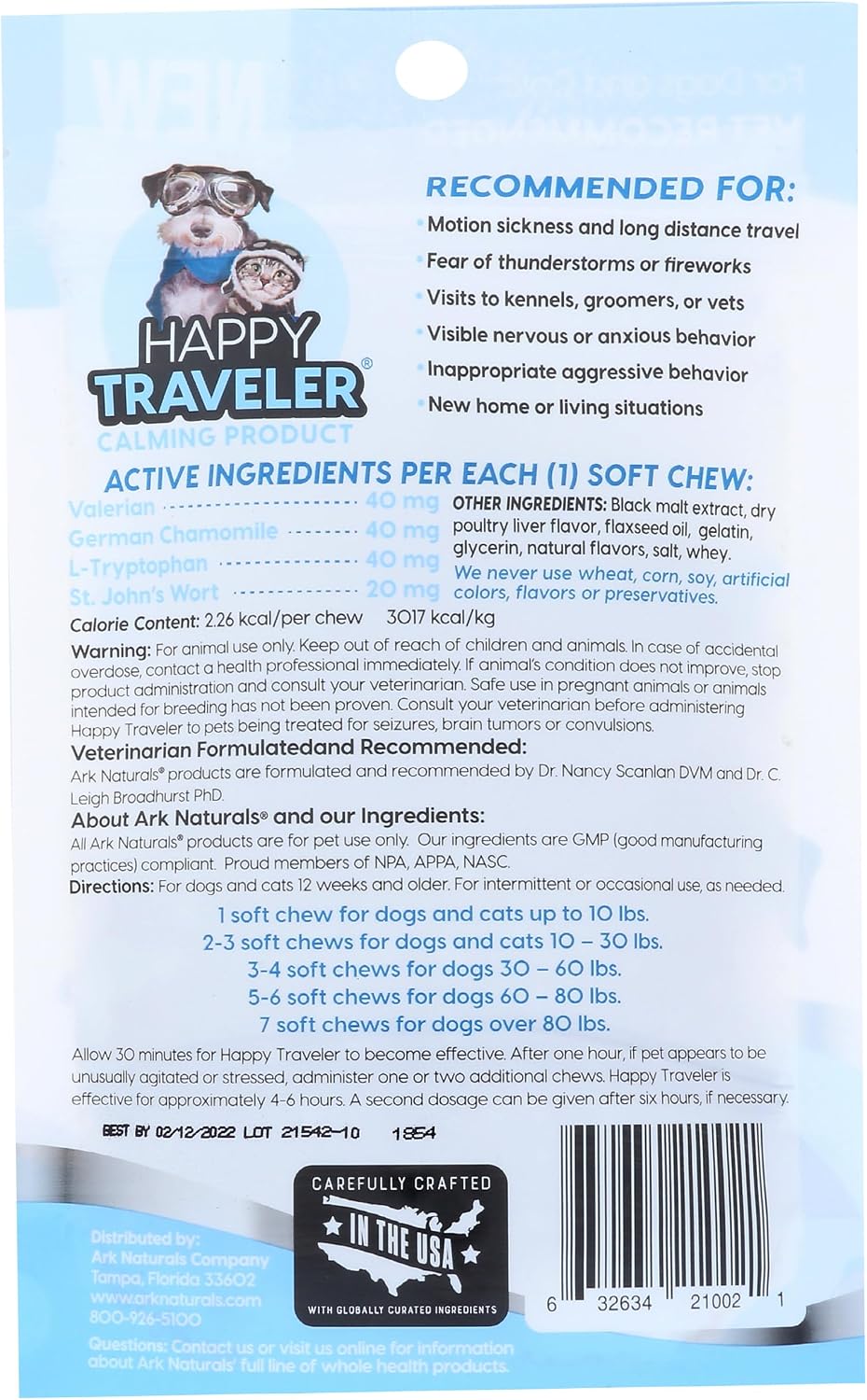 Ark Naturals Happy Traveler soft chews ingredient label