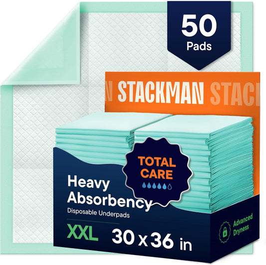 Chucks Pads Disposable 30x36 Underpads [50-Pack] Incontinence Chux Pads Absorbent Fluff Protective Bed Pads - Extra Large Pee Pads for Kids, Adults & Elderly | Leak Proof Puppy Pads for Training - XXL - Image 1