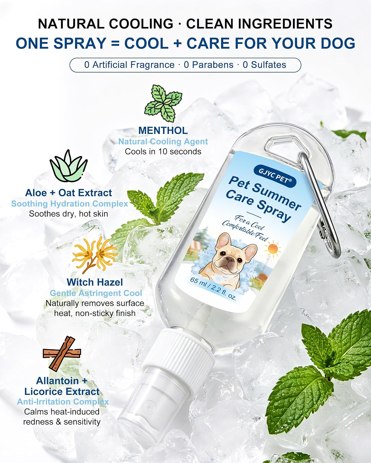 GJYC PET dog spray attached to a leash via the carabiner clip for on-the-go travel convenience.