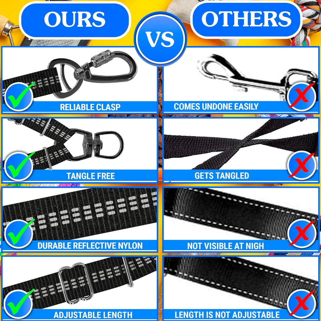 Double Dog Leash - Adjustable Length Long Leash for Dog Training - Dual Reflective Dog Leash with Non-Tangle Design - Heavy Duty Nylon and Metal Buckles - Ideal - Image 9