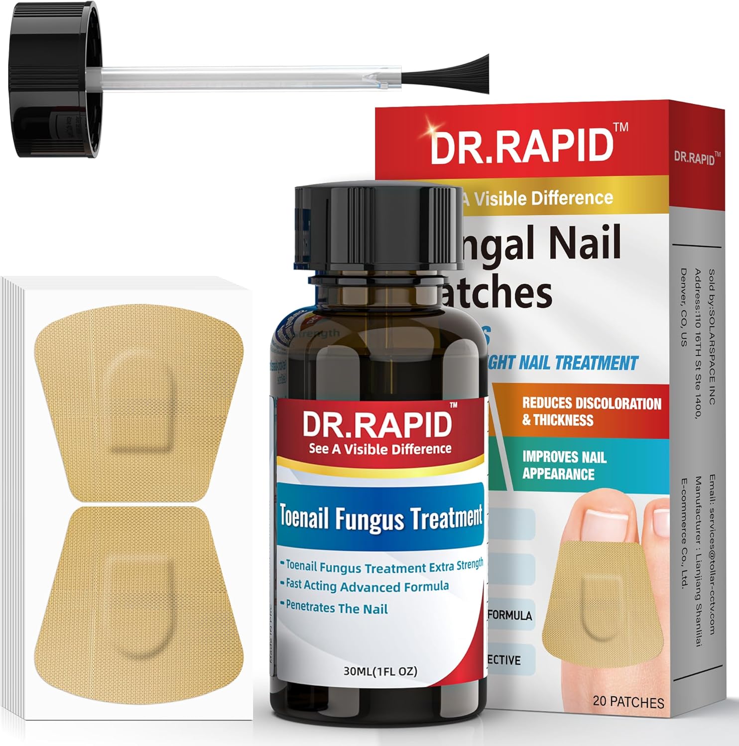 DR.RAPID Toenail Fungus Treatment Extra Strength 30ml bottle and patch box front view