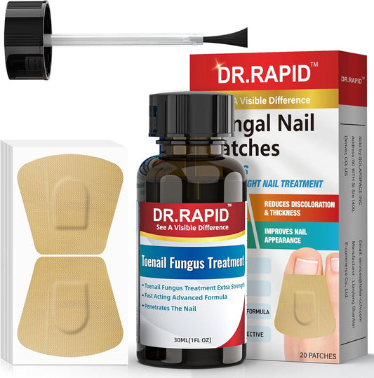 DR.RAPID Toenail Fungus Treatment Extra Strength 30ml bottle and patch box front view