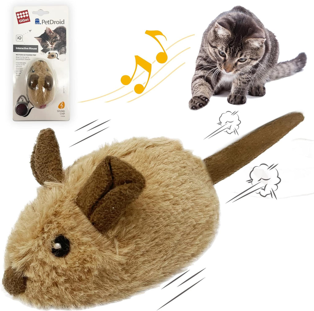 Gigwi interactive cat toy mouse front view showing brown ear variant