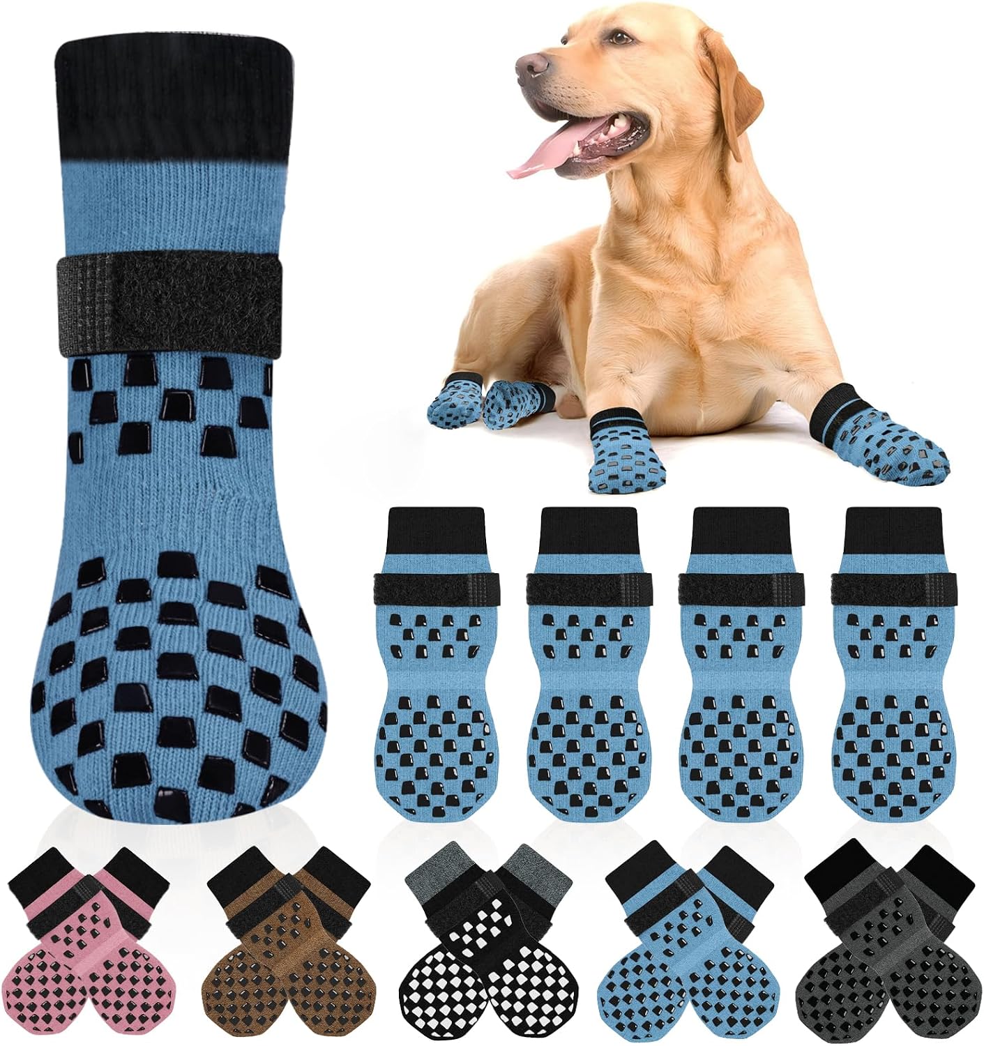 Anti Slip Dog Socks to Prevent Licking Paws, Dog Shoes for Hot/Cold Pavement, Dog Boots on Hardwood Floors, Traction Control Dog Booties & Paw Protectors for Small Medium Large Senior Dogs - Image 15