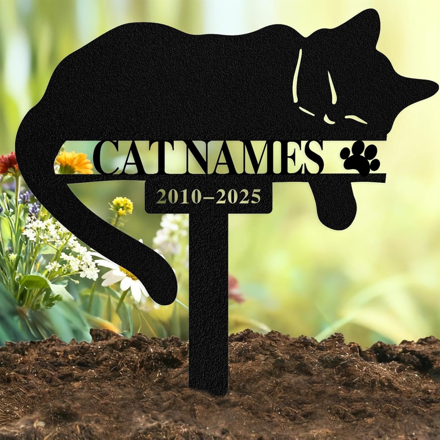Qodwei Custom Sleeping Cat Grave Marker front view showcasing personalized name engraving.