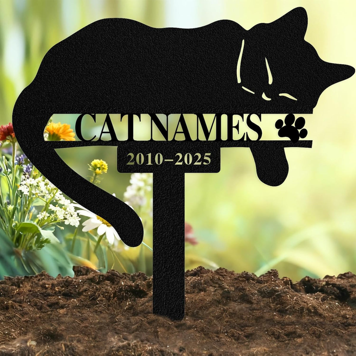 Qodwei Custom Sleeping Cat Grave Marker front view showcasing personalized name engraving.