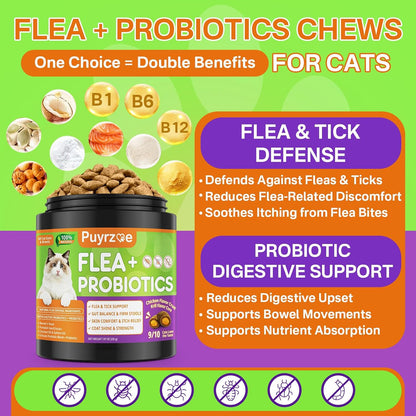 Puyrzoe cat flea treatment probiotic chewables chicken flavor packaging