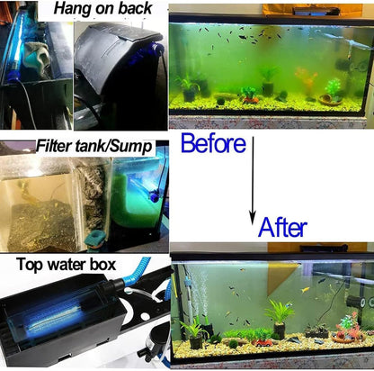 The 3W aquarium UV sterilizer lamp installed inside a filter box