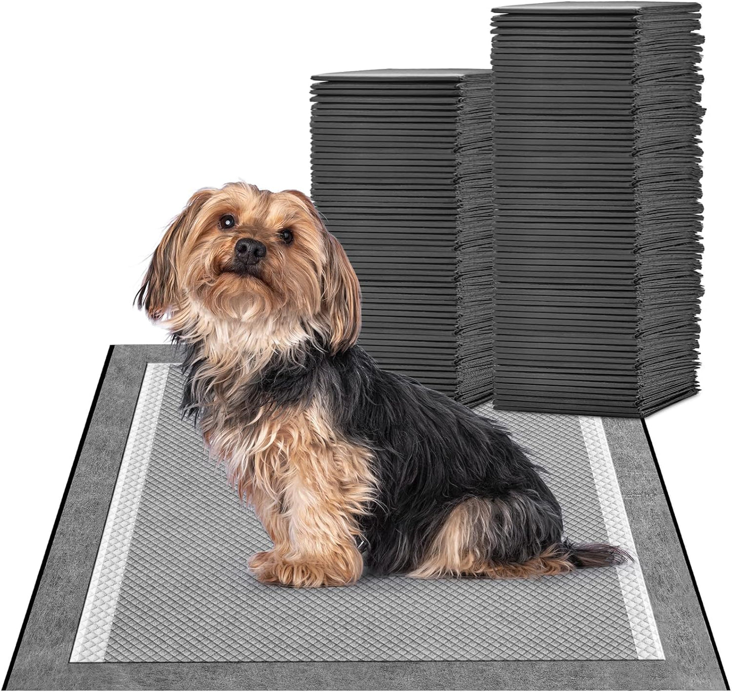 Mizok imported charcoal pet underpads showing waterproof polyethylene film backing layer.