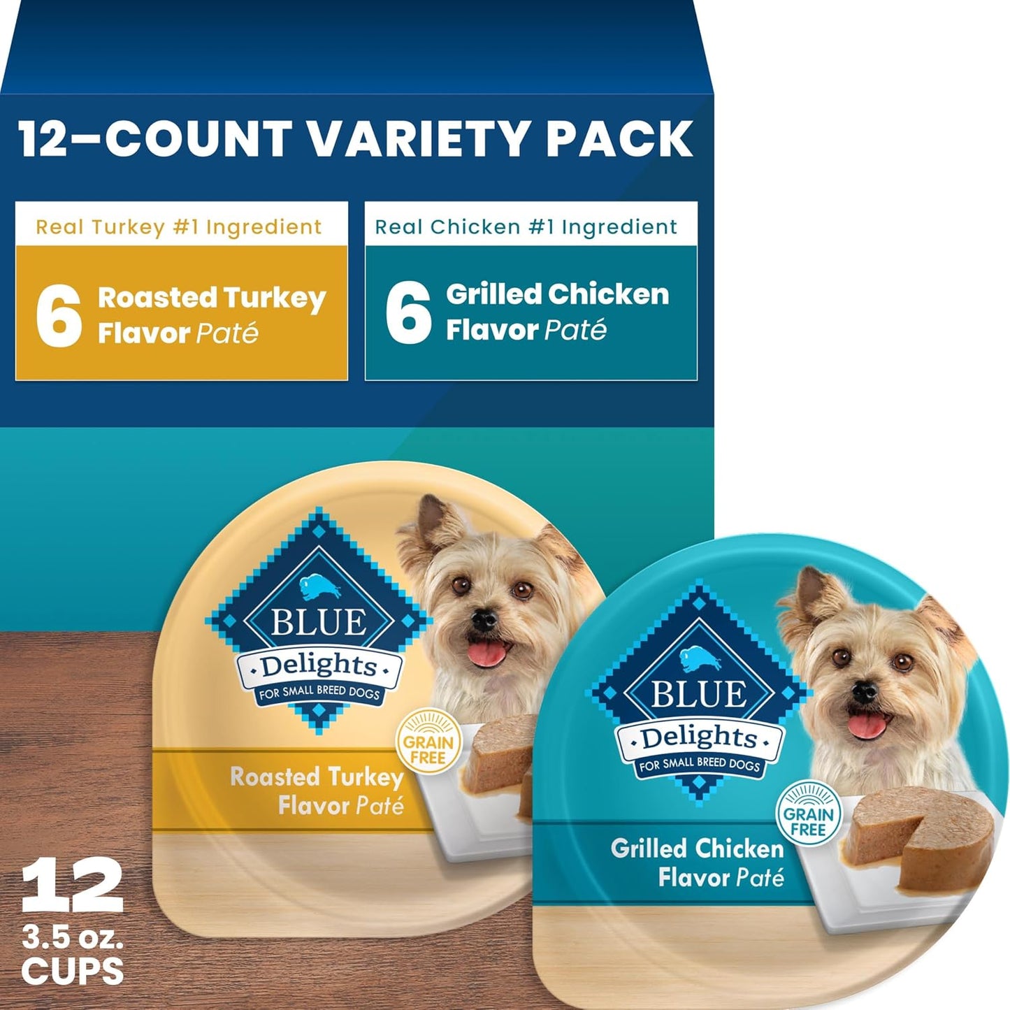 Blue Buffalo Delights Variety Pack Natural Grain Free Wet Dog Food for Small Breed Dogs (Top Sirloin Flavor Pat and Grilled Chicken Flavor Pat) with Natural Ingredients, 3.5-oz. Each (12 Cups) - Image 11