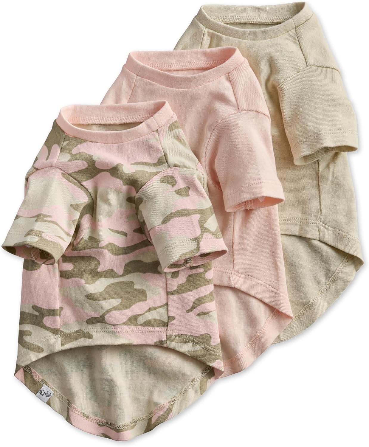 Pet Passion Toby organic cotton dog t-shirt front view in pink camo
