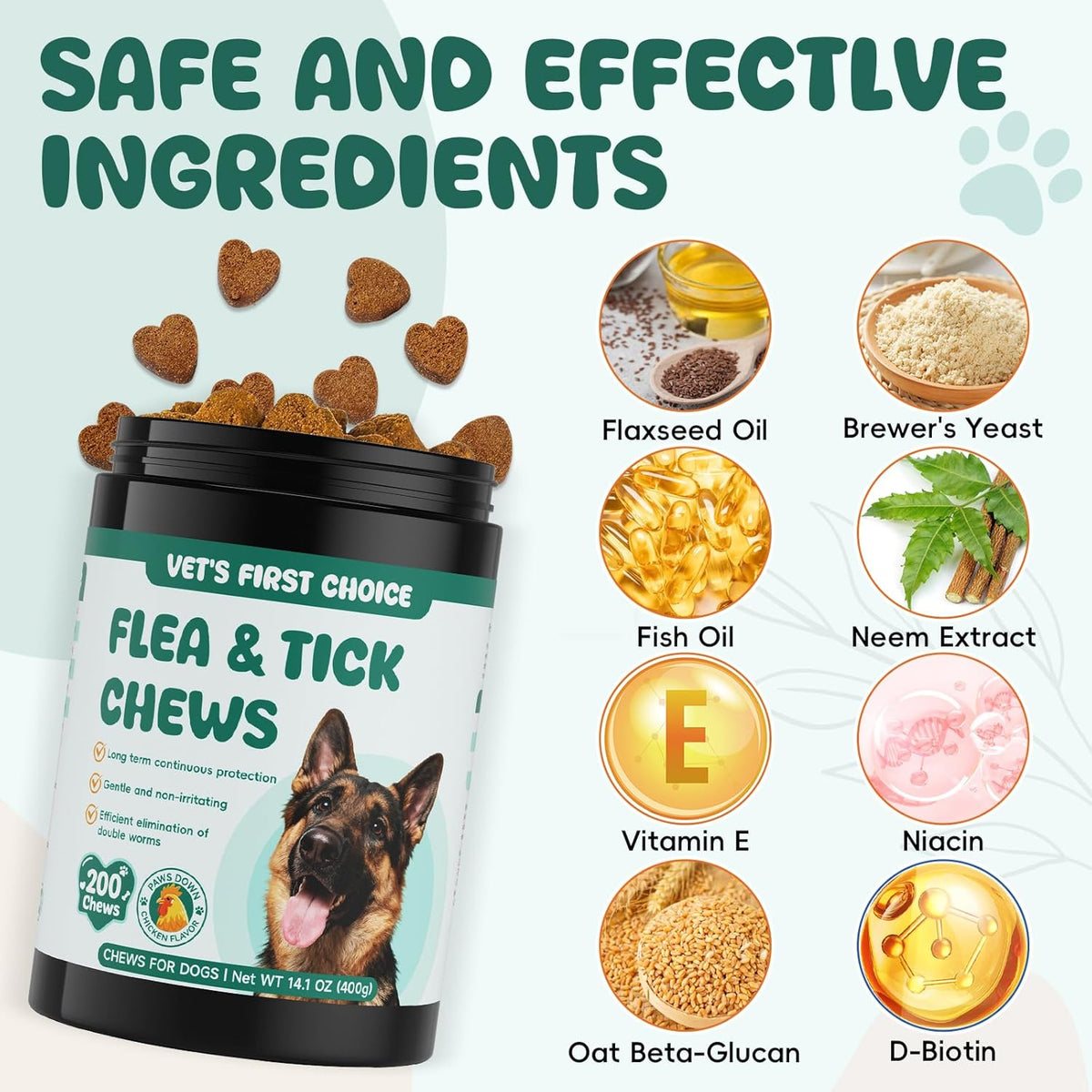 LHQR natural oral flea and tick treatment chicken flavor chews packaging