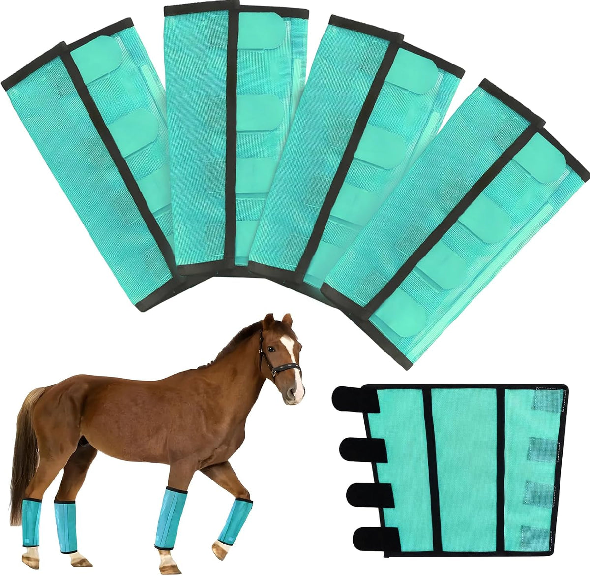 Mesh Horse Fly Boots Set of 4Adjustable and Universal Loose Fitting & Non-Slip Horse Fly Leggings for Horses,Reduce Stressful Stomping (Pink) - Image 9