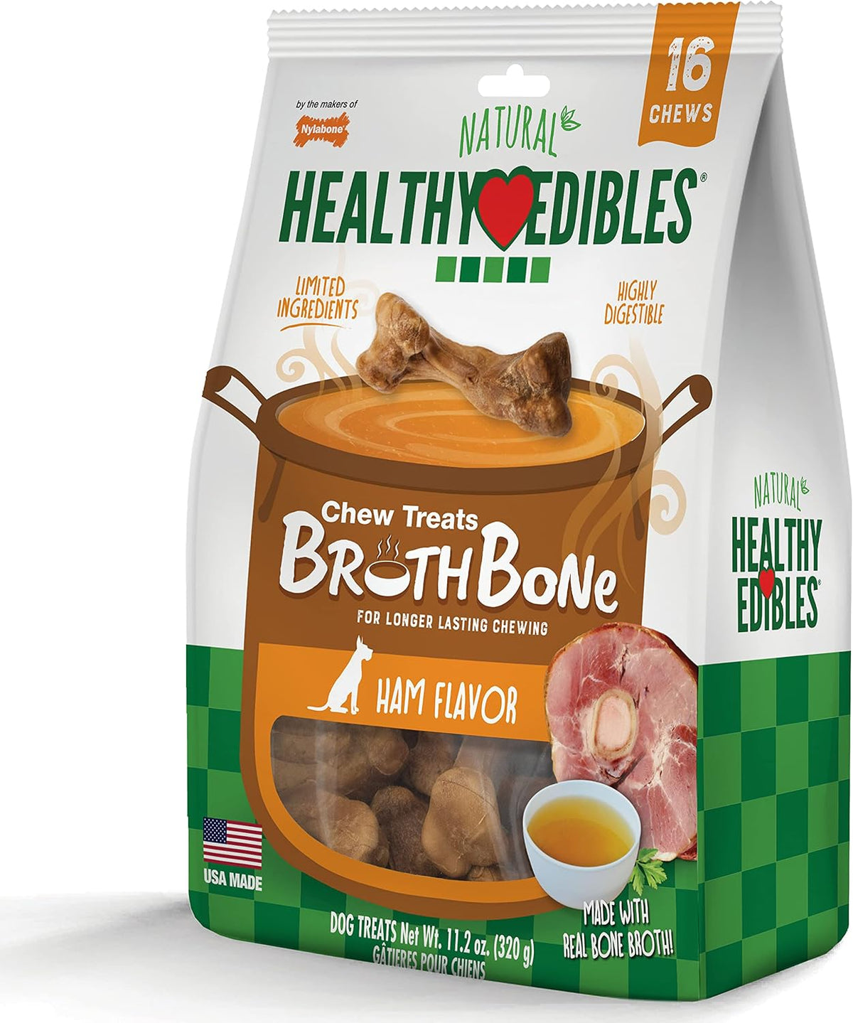 USA made Nylabone healthy dog chews ham flavor