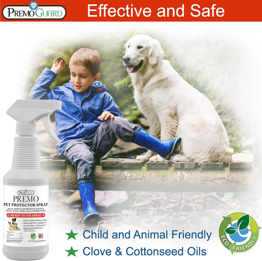Premo Guard spray bottle showing natural pest control benefits