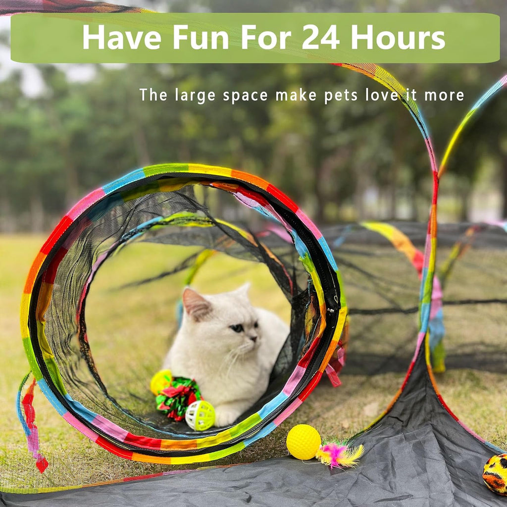 Collapsible portable catio playpen for indoor cats displayed on an outdoor grass lawn