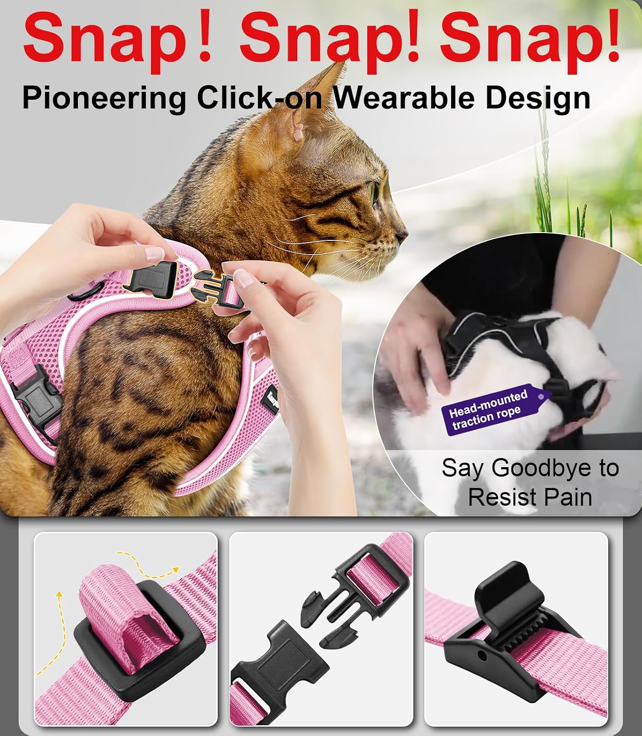 Kaazylab pink kitten harness with reflective safety strips