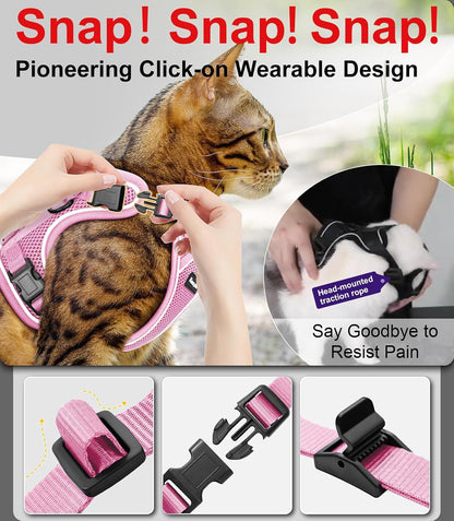 Kaazylab pink kitten harness with reflective safety strips
