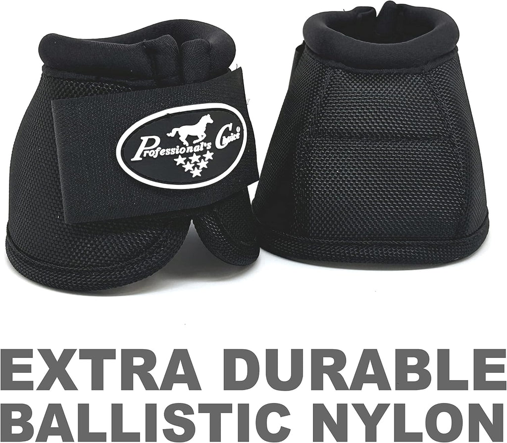 Black pair of horse bell boots showing tough nylon outer cover