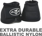 Black pair of horse bell boots showing tough nylon outer cover