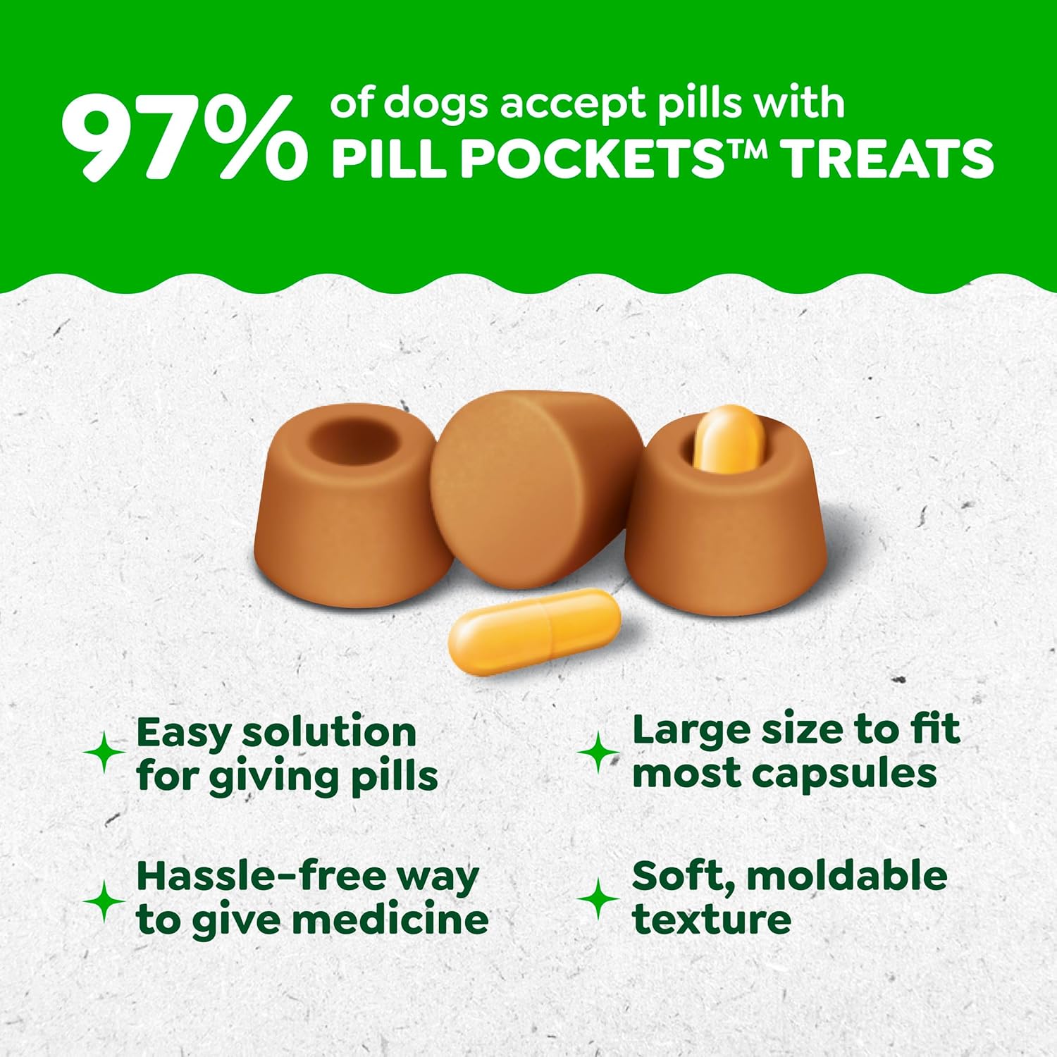 Back of Greenies Pill Pockets package with feeding guidelines and natural ingredient list details.