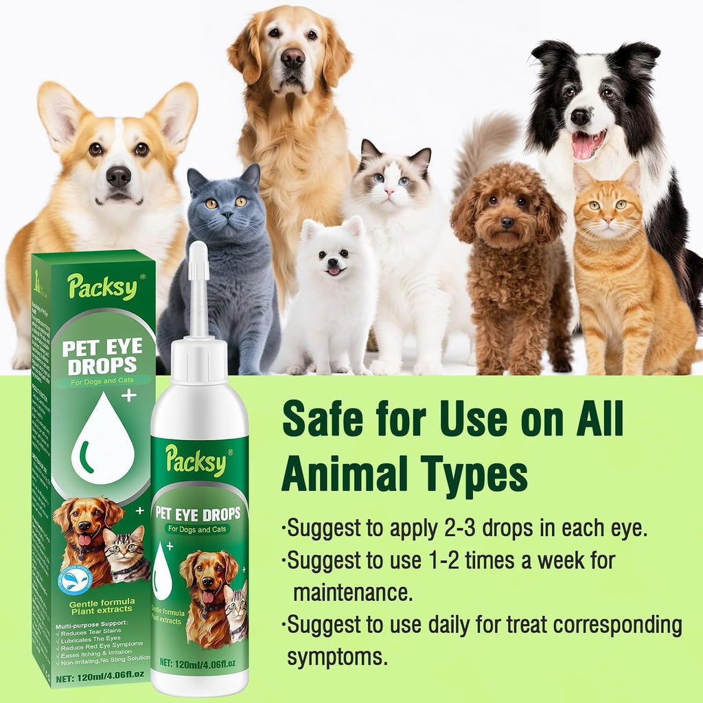 Gentle cat eye care drops packaging highlighting the 120 milliliter size.