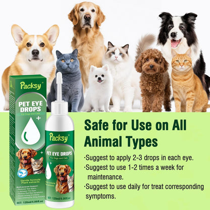 Gentle cat eye care drops packaging highlighting the 120 milliliter size.