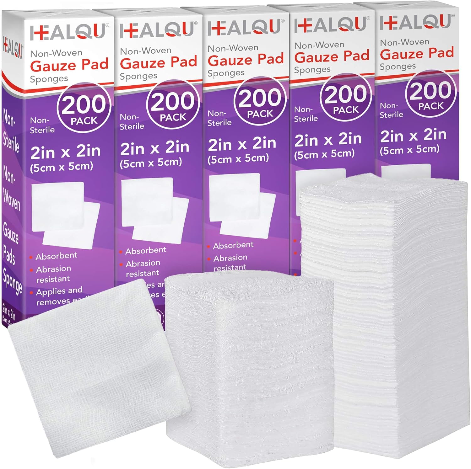 Healqu 1000 gauze pads 2x2 package front view showing authentic medical packaging
