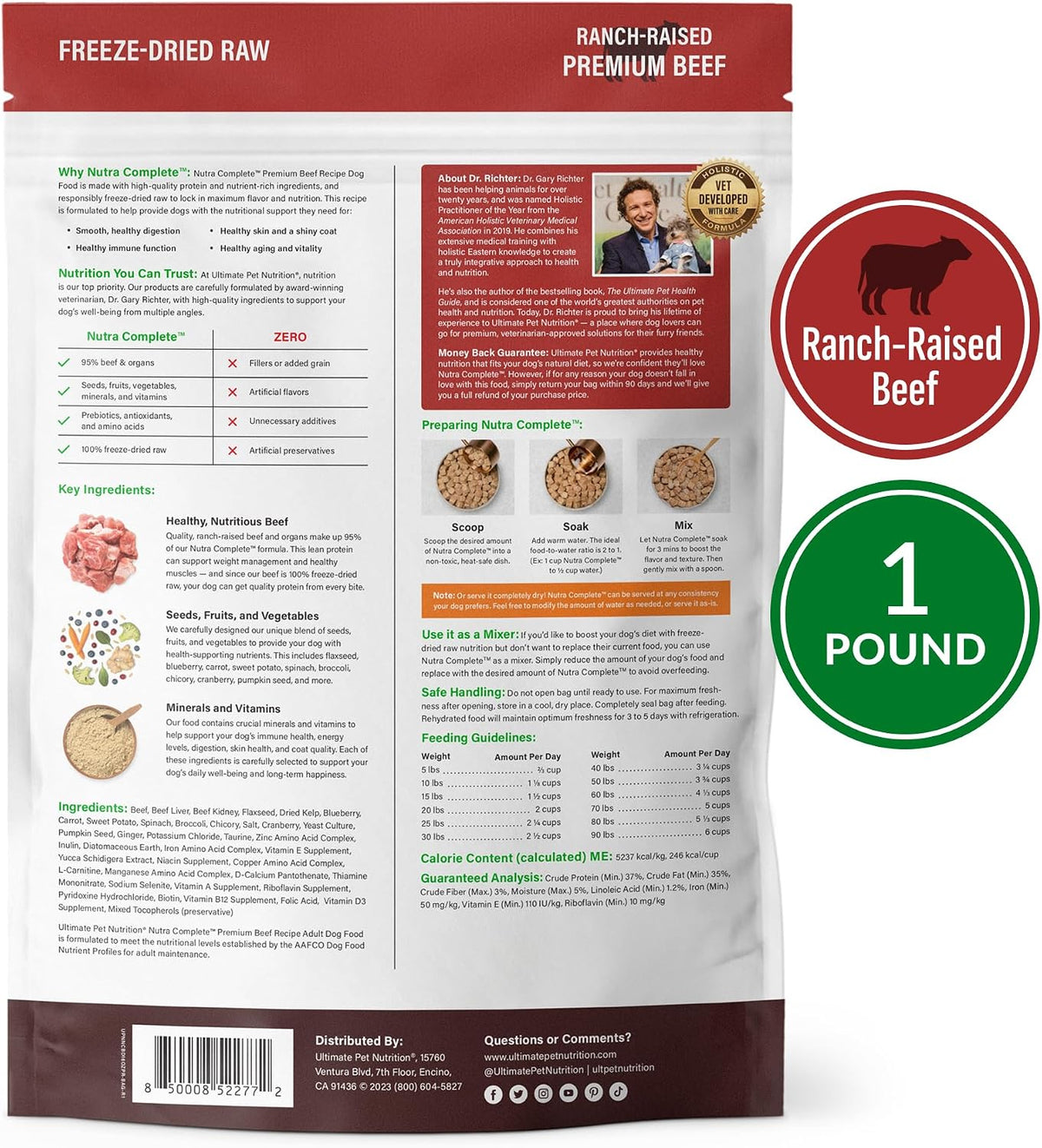 Ultimate Pet Nutrition freeze dried beef pieces inside the package layout