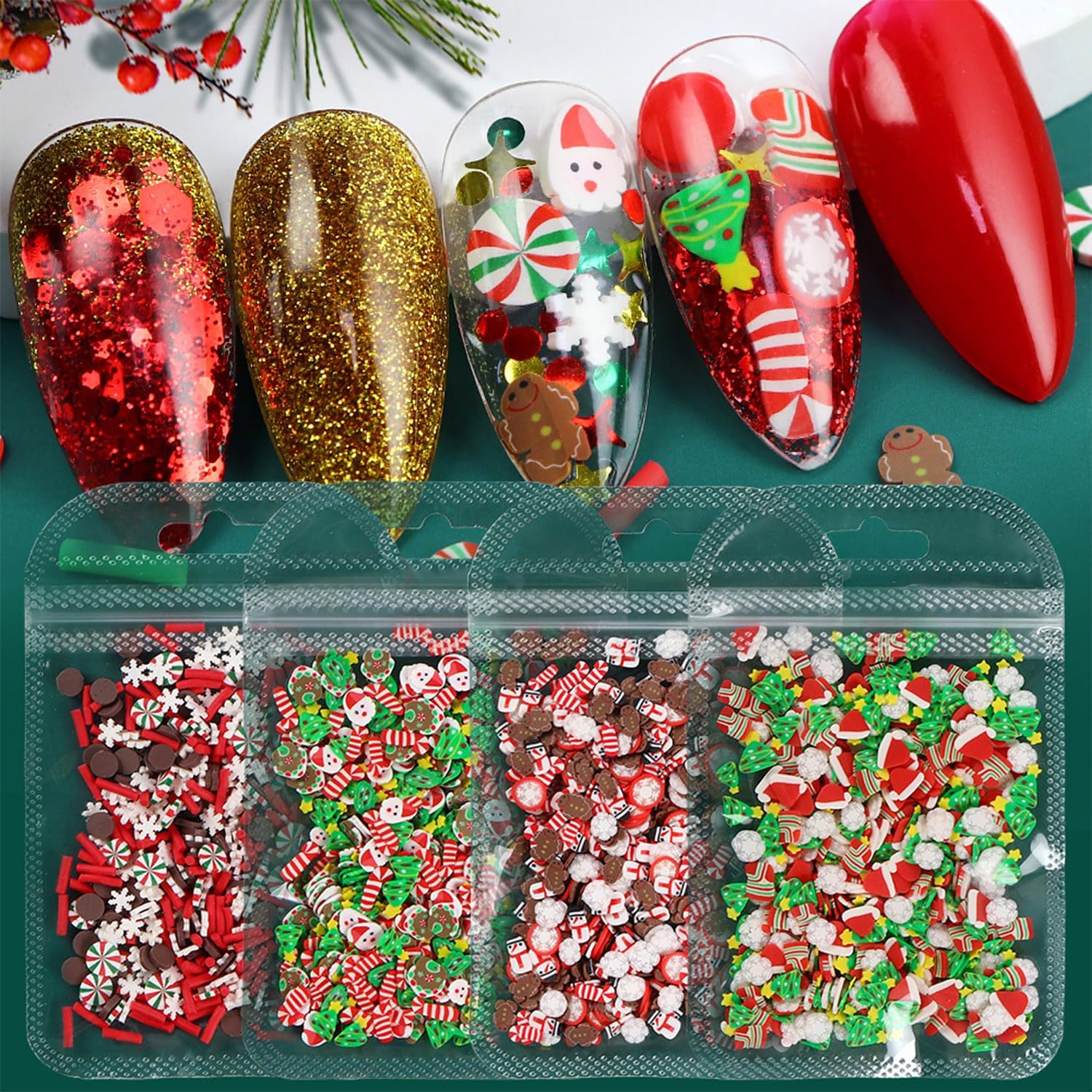 Tyuimhx Christmas nail art slices 4 bags front view