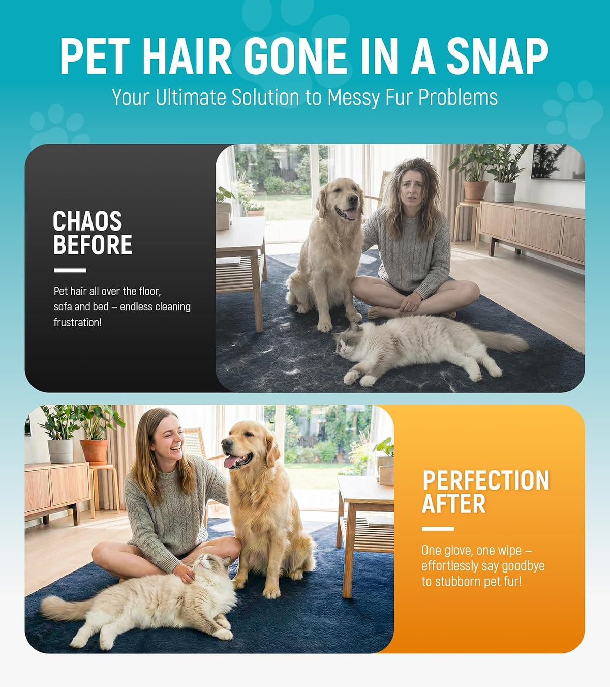 Five finger electrostatic pet fur remover mitt for furniture