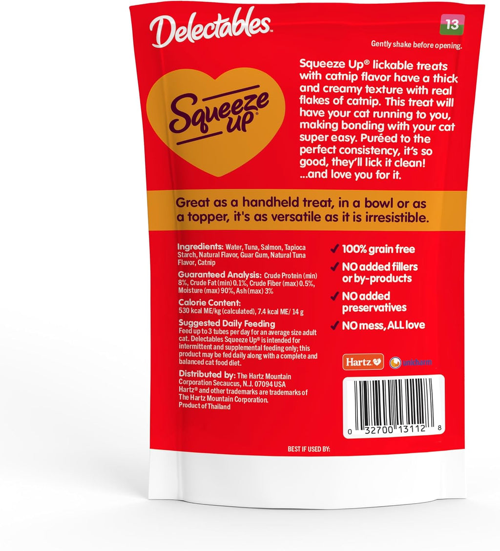 Puree cat treat infused with catnip flakes nutritional label