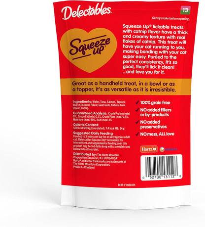 Puree cat treat infused with catnip flakes nutritional label