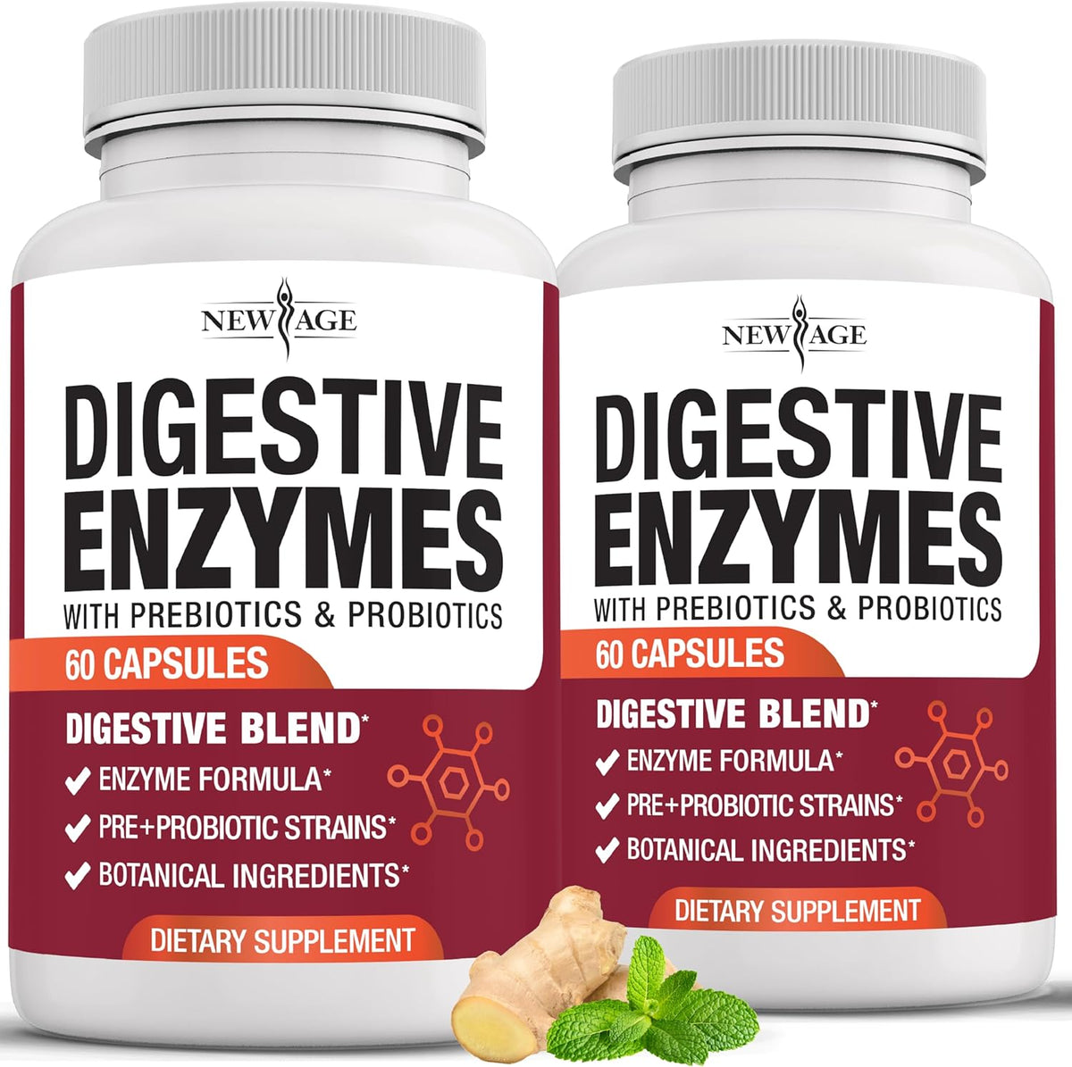 New Age Digestive Enzymes front view bottle product packaging.