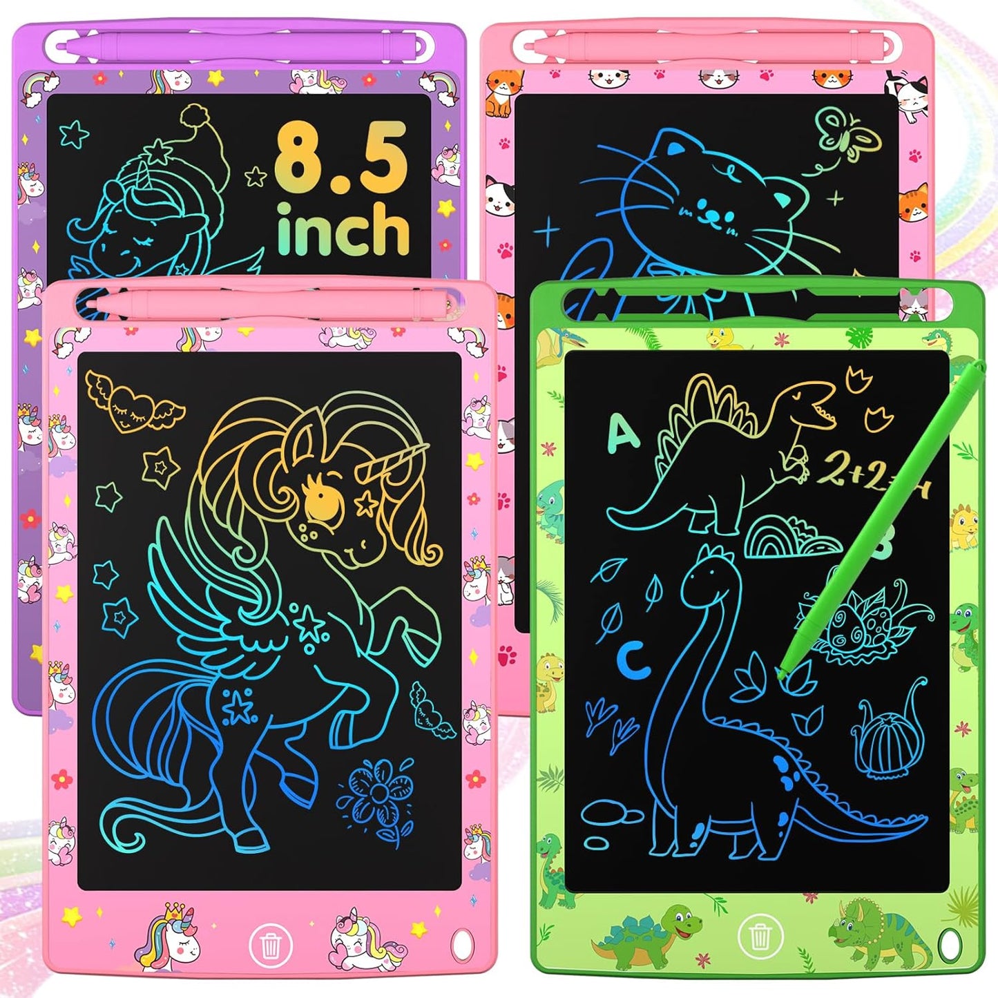 Moowalis 4 pack LCD writing tablet colorful kids doodle board front view
