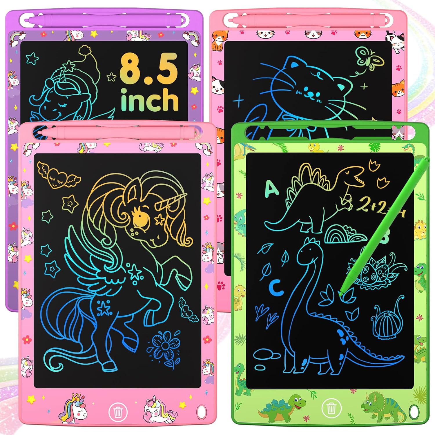 Moowalis 4 pack LCD writing tablet colorful kids doodle board front view