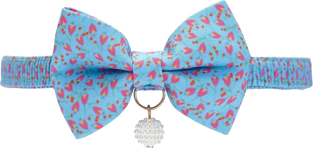 Blueberry Pet Pink Tulip Floral Breakaway Bowtie Cat Collar Choker Necklace with Handmade Bow Tie and Pearl Charm, Safety Elastic Stretch Collar for Cats, Neck 8.5"-12" - Image 11