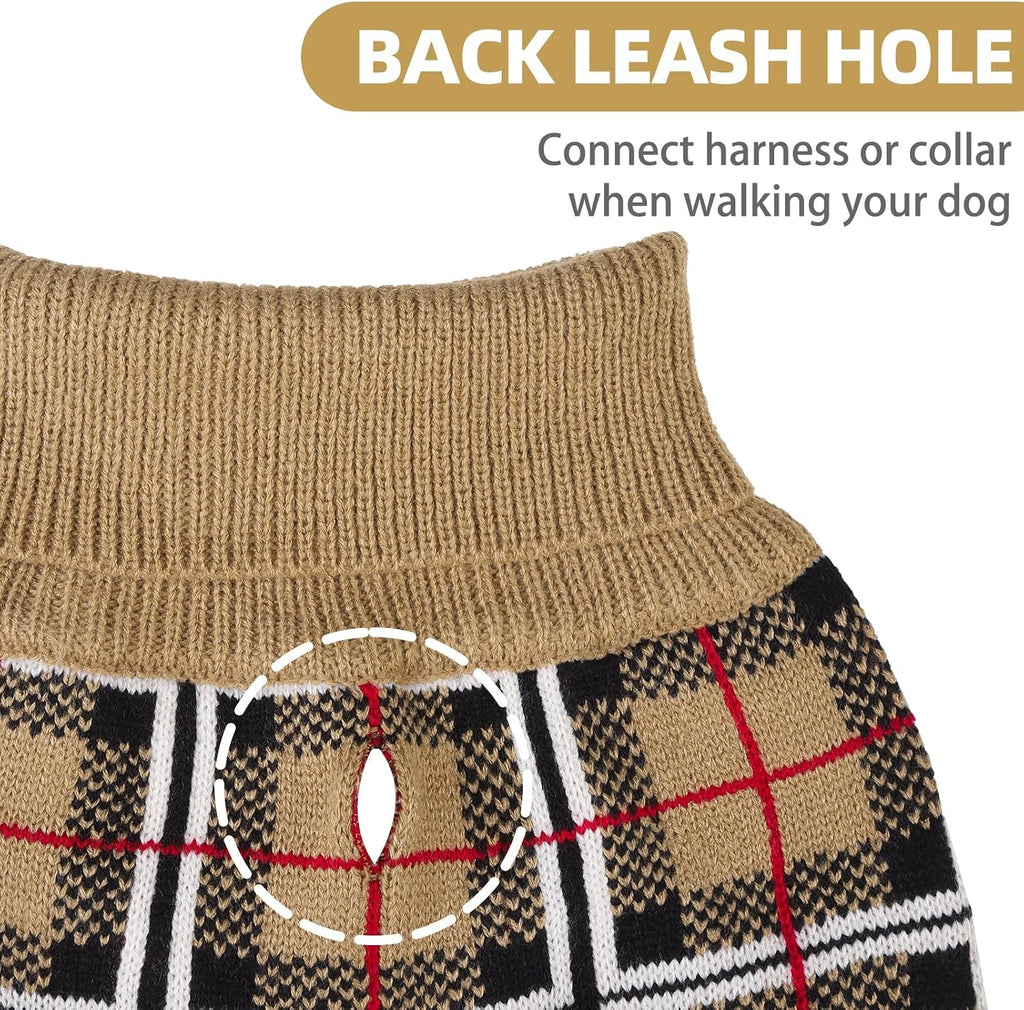 PUPTECK beige plaid style puppy sweater close up fabric texture