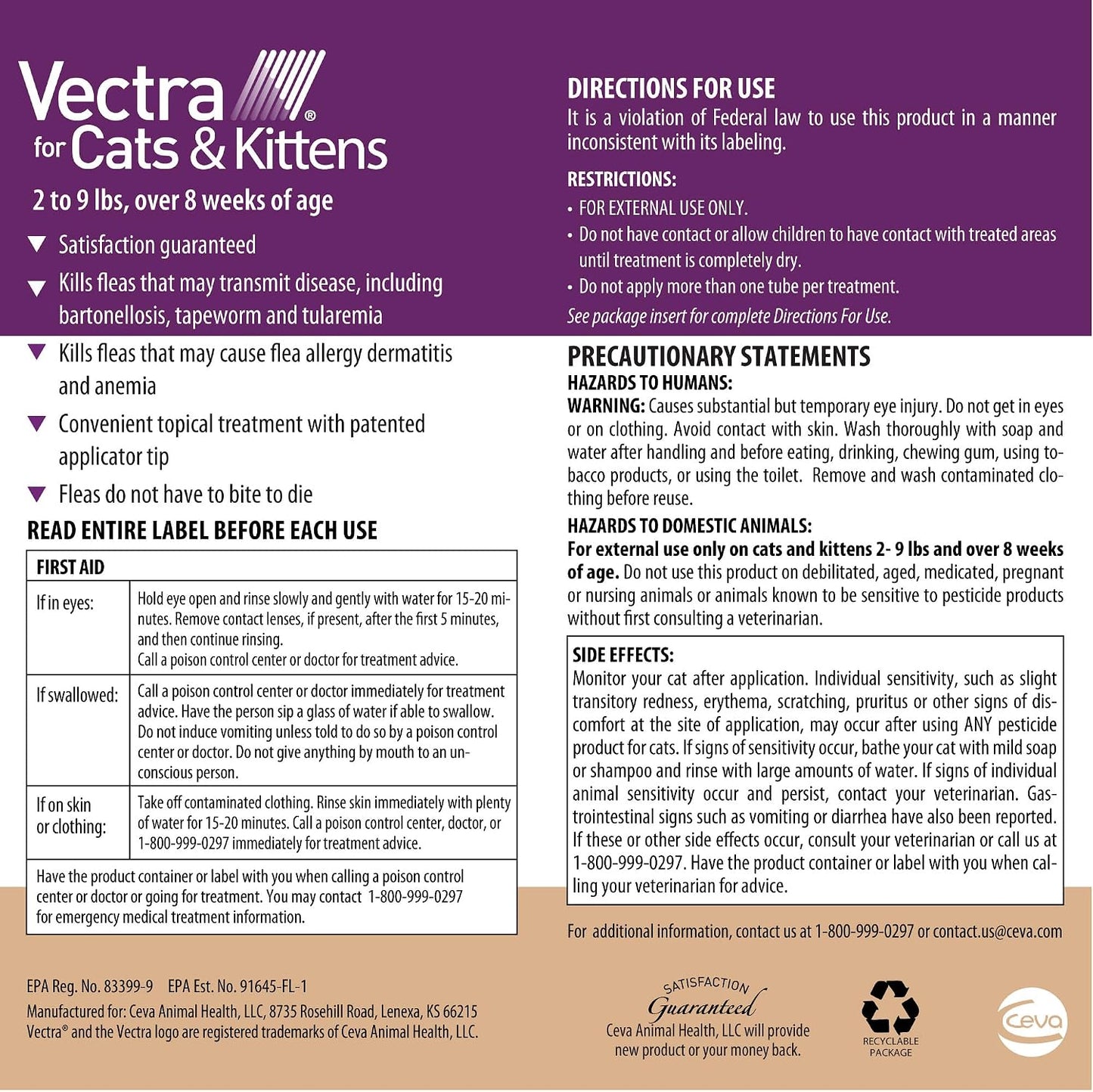 Vectra monthly flea prevention for small cats three month supply packaging details