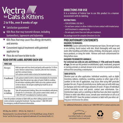 Vectra monthly flea prevention for small cats three month supply packaging details