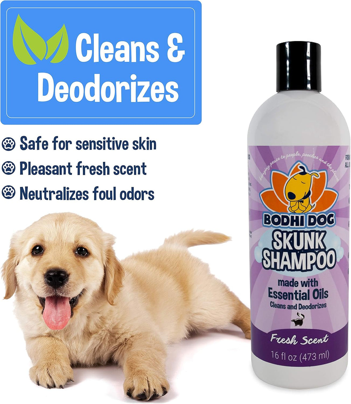 Professional strength pet skunk smell neutralizer bottle close up