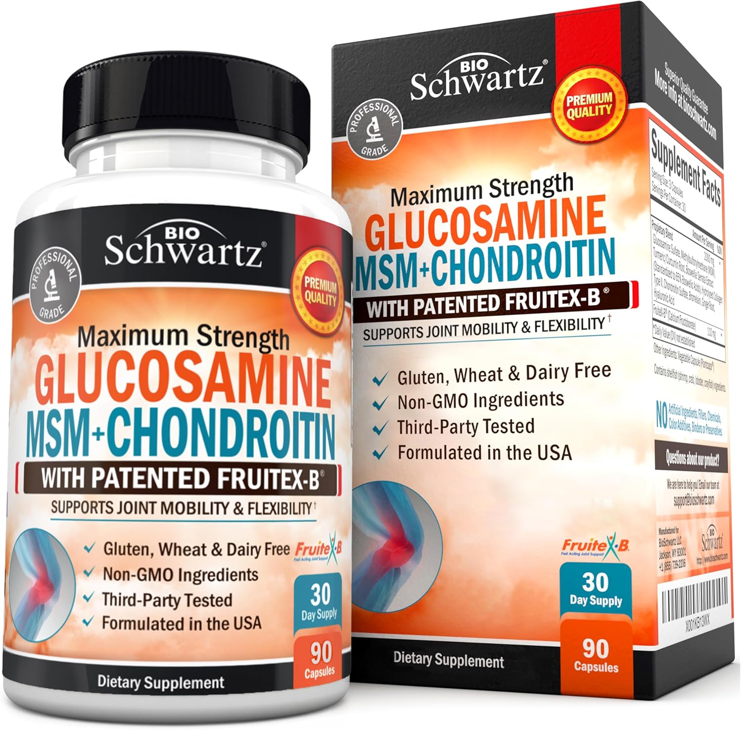 BioSchwartz Glucosamine Chondroitin MSM 90 capsules front view for joint pain relief