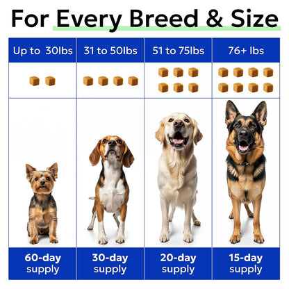 BARK&SPARK authentic dog wellness supplements showing dosage guidelines