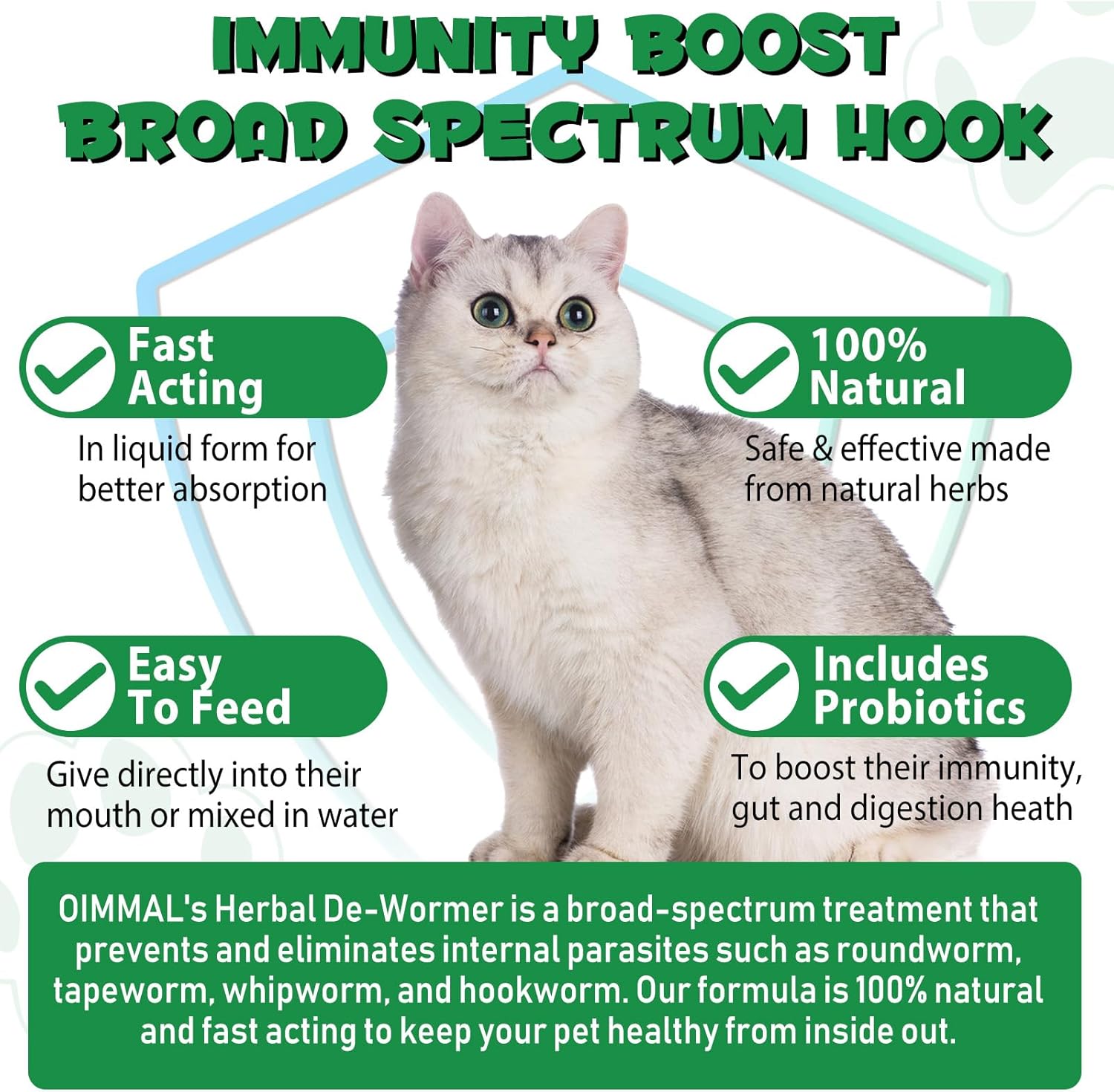 Accio broad spectrum cat treatment drops package showing six probiotics formula.