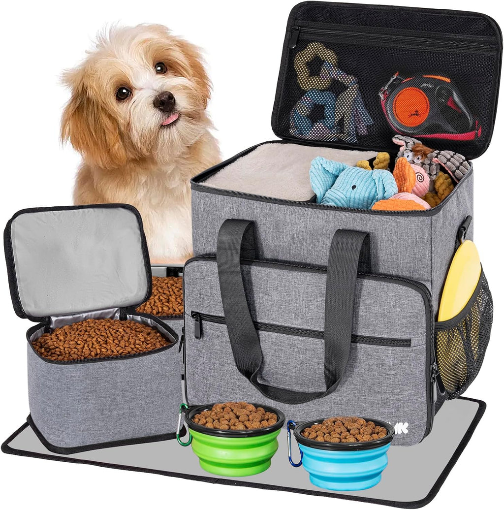 5 Set Dog Travel Bag for Supplies, Dog Lovers, Large Pet Travel Kit Includes 2 Food Containers, 2 Collapsible Bowls, Pink - Image 9