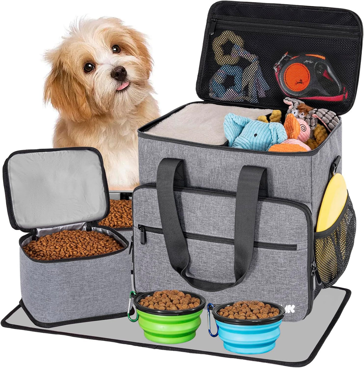 5 Set Dog Travel Bag for Supplies, Dog Lovers, Large Pet Travel Kit Includes 2 Food Containers, 2 Collapsible Bowls, Pink - Image 9