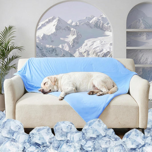 Qieryun dog cooling blanket front view layout on floor