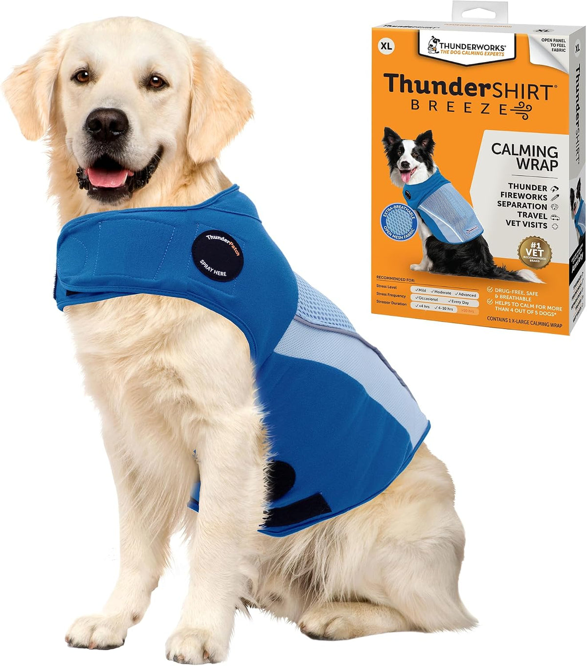 Packaging of imported Thundershirt dog anxiety product
